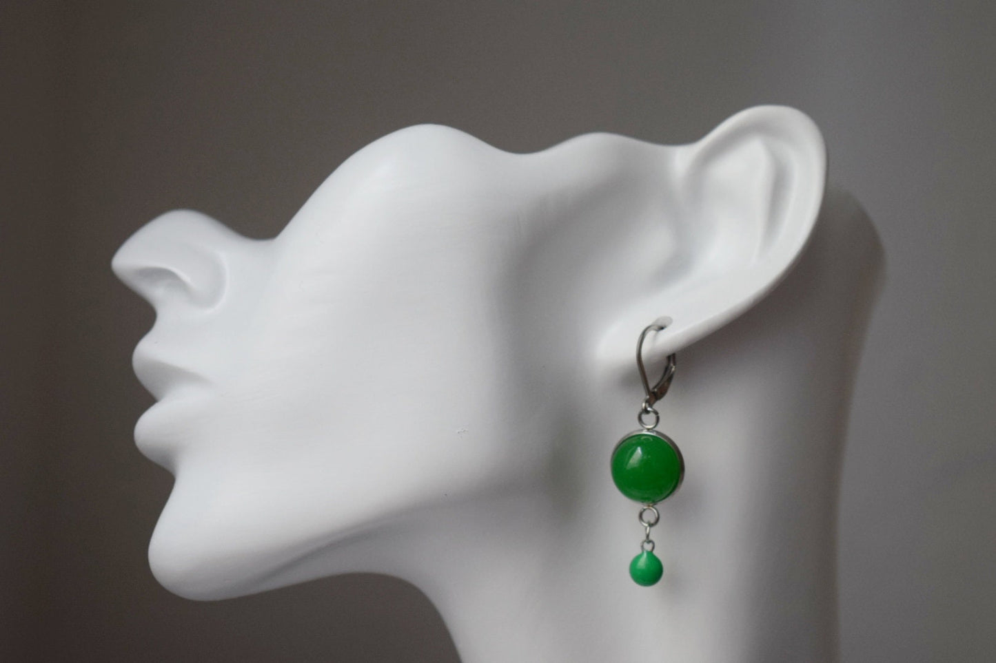 Green jade earrings, Gemstone huggies, Enamel pendant earrings, Boho dangle drop earrings, Jewelry Gift for her