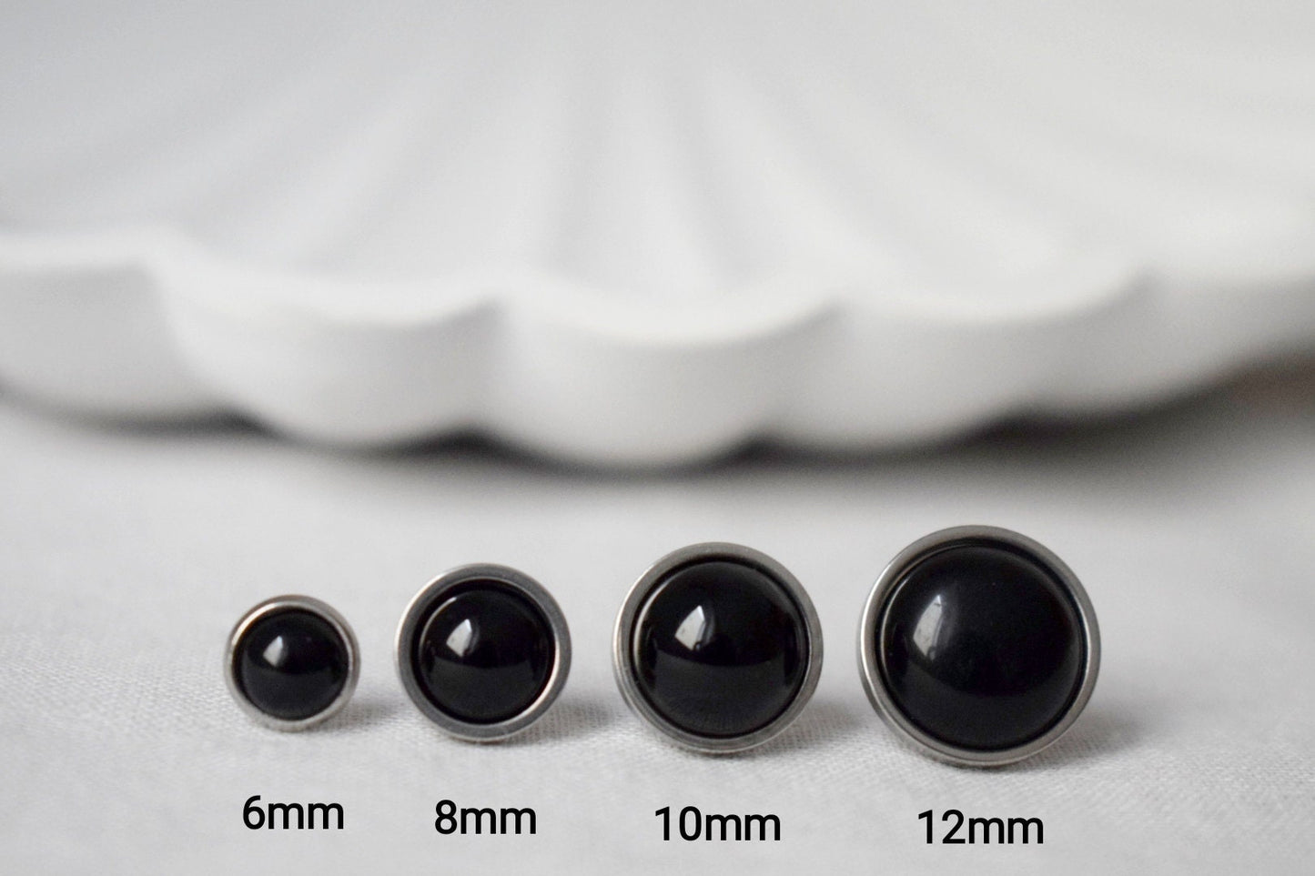 Black agate studs, round gemstone,  unisex push back earrings, gothic jewelry, post back earrings, gift for her