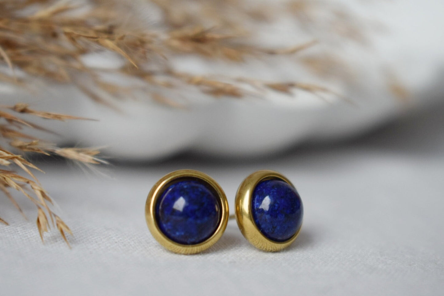 Lapis Stud Earrings Gold, Small Blue Lapis Earrings, Round, Minimalist, 8mm, Lapis Lazuli Jewelry, September Birthstone, Handmade Jewelry