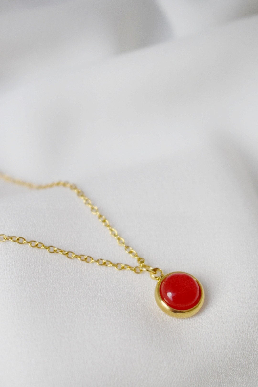 Red Jade Stud Earrings, 18k Gold Plated, 8mm Round Gemstone Earrings, Small Red Studs, Minimalist Jewelry, Birthday Anniversary Gift For Her