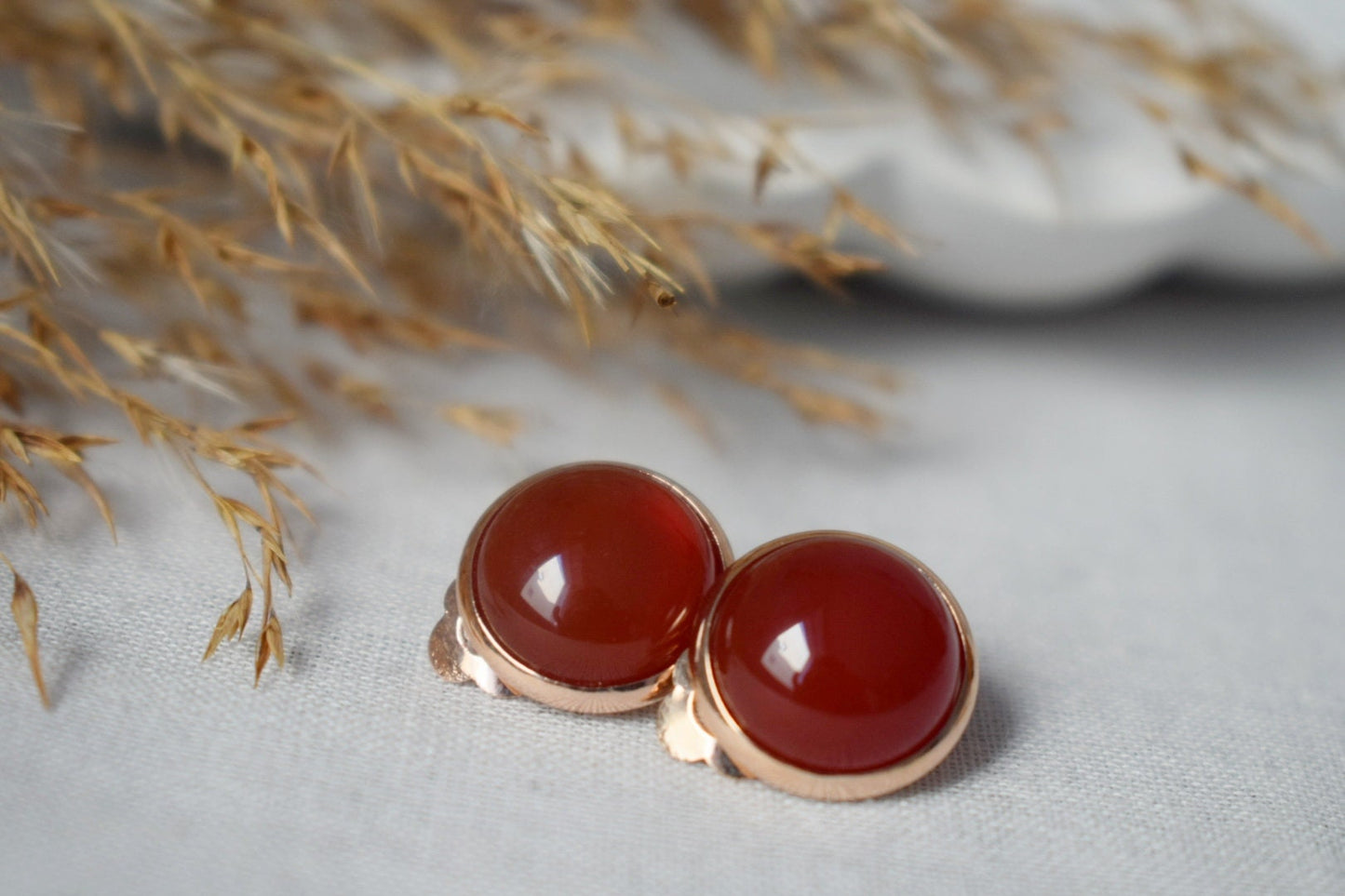 Red agate clip on earrings, Small Rose gold no hole earrings, Gemstone non pierced earrings women, Minimalist Bridesmaid Jewelry Gift