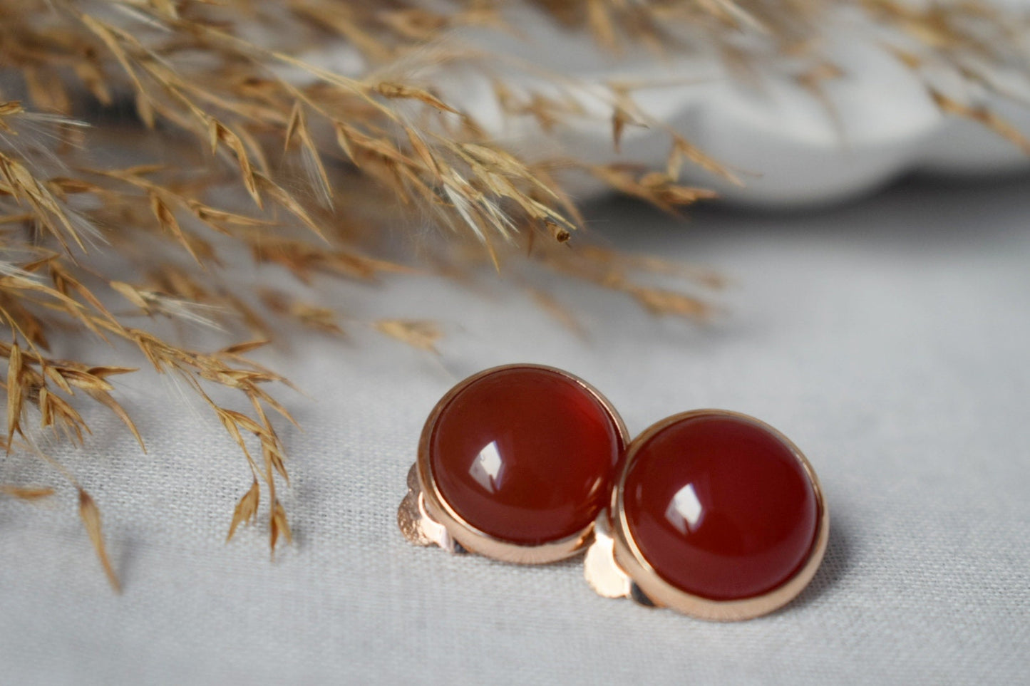 Red agate clip on earrings, Small Rose gold no hole earrings, Gemstone non pierced earrings women, Minimalist Bridesmaid Jewelry Gift