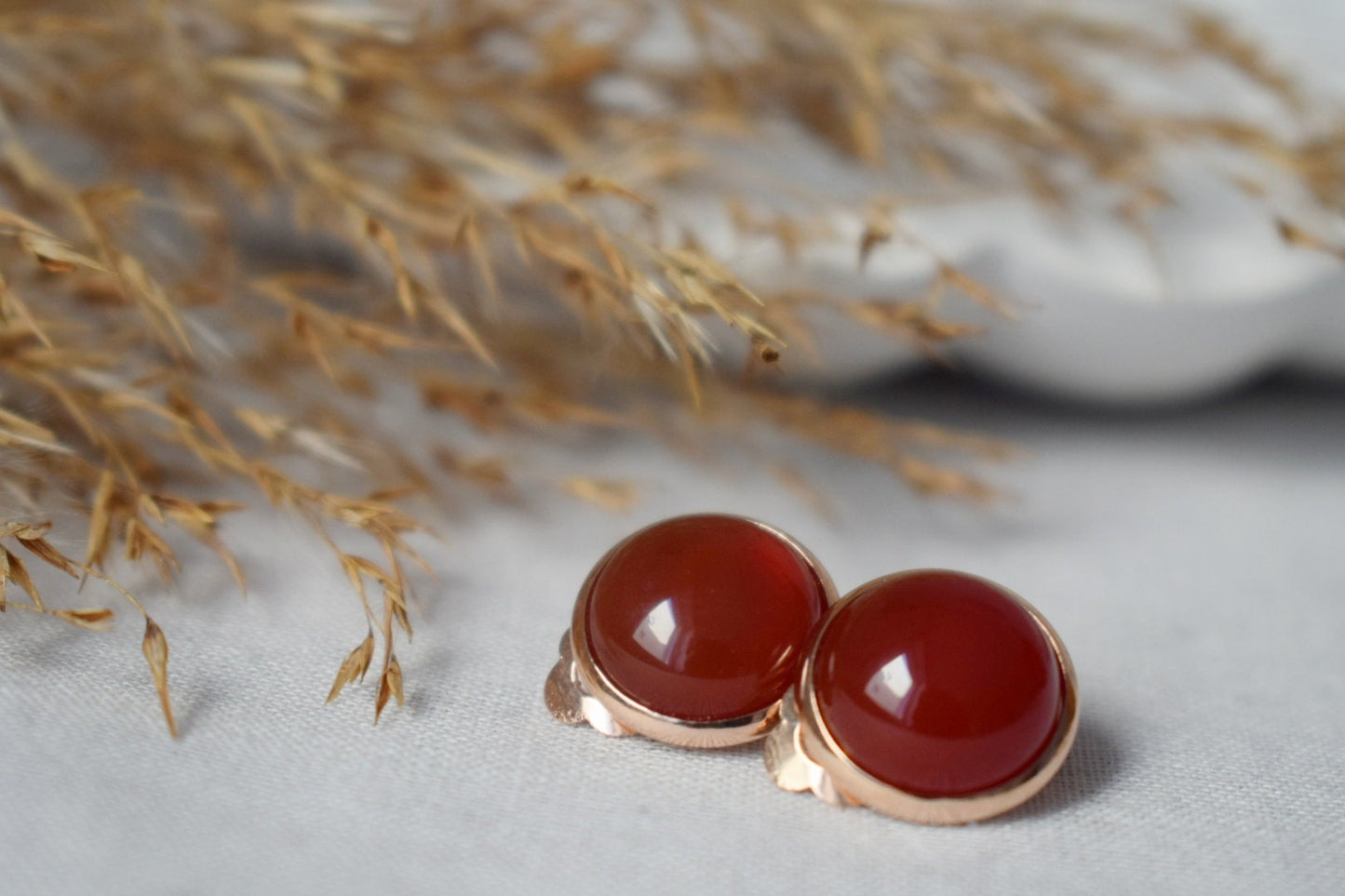Red agate clip on earrings, Small Rose gold no hole earrings, Gemstone non pierced earrings women, Minimalist Bridesmaid Jewelry Gift