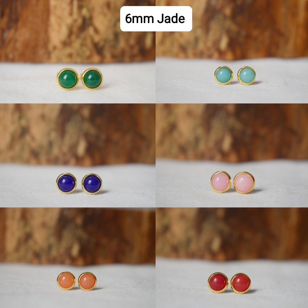 Mini quartz stud earrings, 6mm Gemstone gold earrings, Small post earrings, Push back earrings, Minimalist jewelry, Handmade gift for her