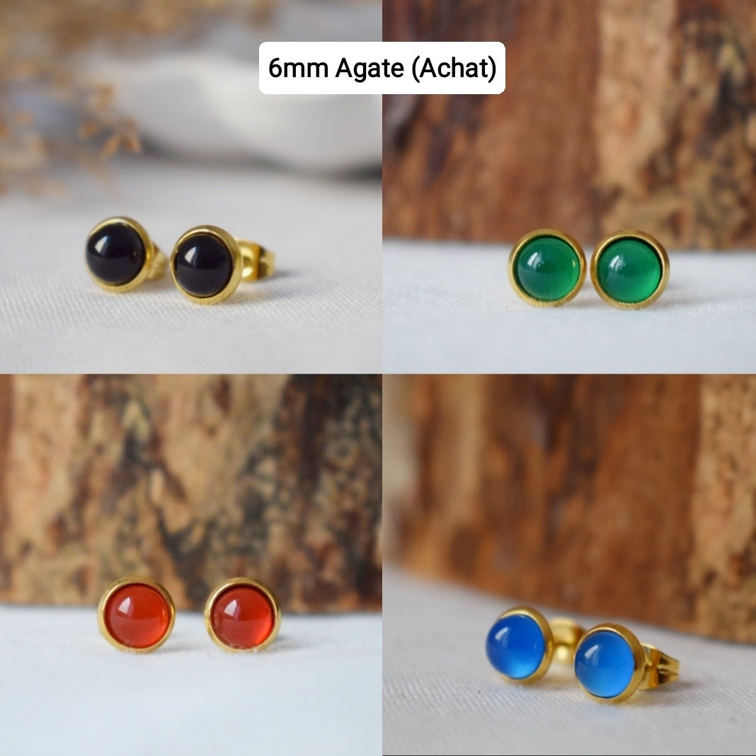 Mini quartz stud earrings, 6mm Gemstone gold earrings, Small post earrings, Push back earrings, Minimalist jewelry, Handmade gift for her