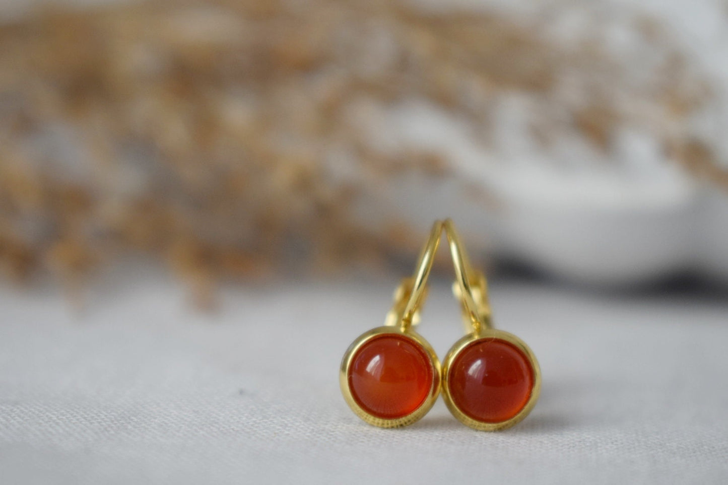 Mini red agate earrings, 6mm gold earrings, Small gemstone earrings, Red stone earrings, Leverback, Agate jewelry gold, Jewelry gift for her