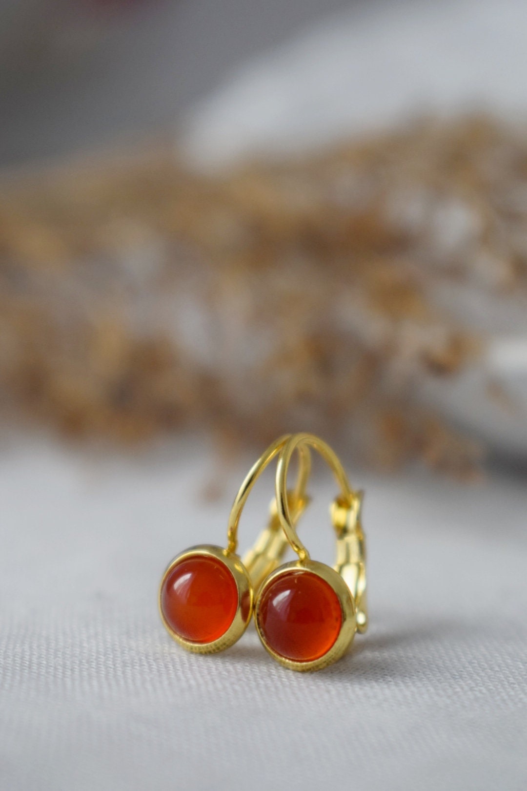 Mini red agate earrings, 6mm gold earrings, Small gemstone earrings, Red stone earrings, Leverback, Agate jewelry gold, Jewelry gift for her