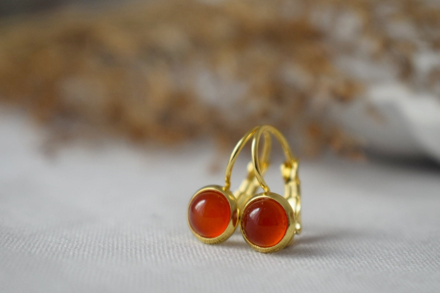 Mini red agate earrings, 6mm gold earrings, Small gemstone earrings, Red stone earrings, Leverback, Agate jewelry gold, Jewelry gift for her