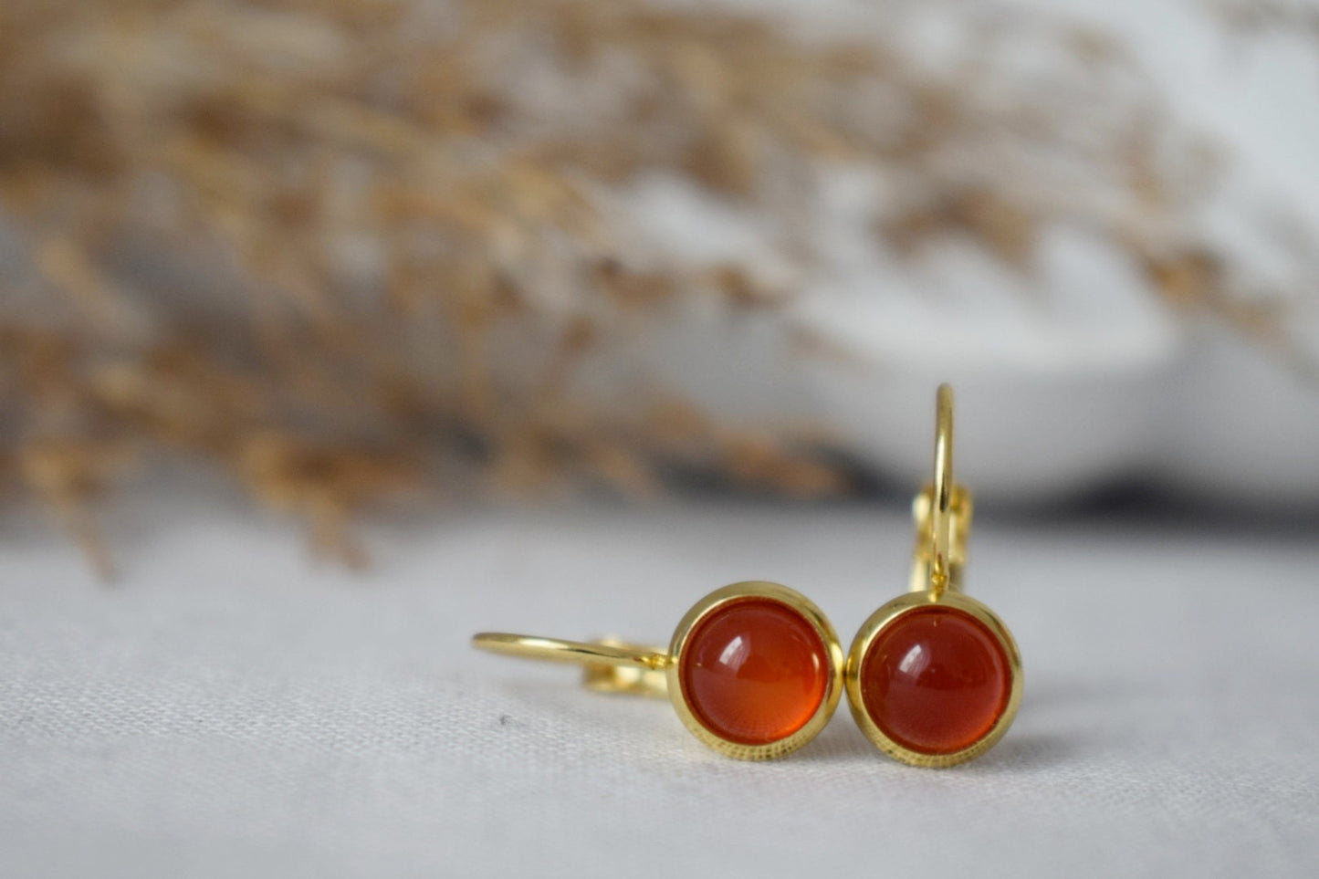 Mini red agate earrings, 6mm gold earrings, Small gemstone earrings, Red stone earrings, Leverback, Agate jewelry gold, Jewelry gift for her