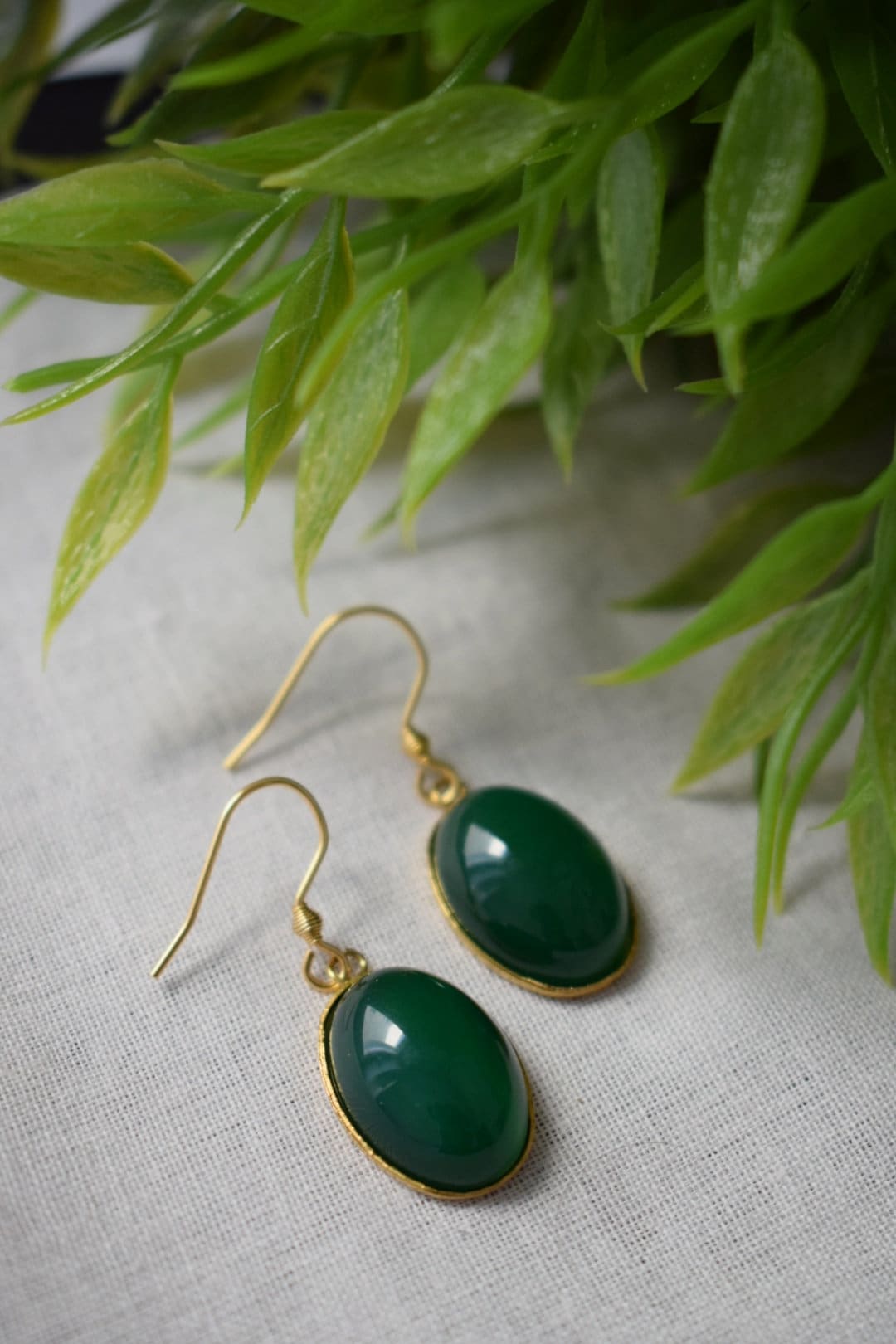 Green agate earrings gold, Oval gemstone earrings, Green stone dangle earrings, Hanging green earrings, Handmade agate jewelry, Gift for her
