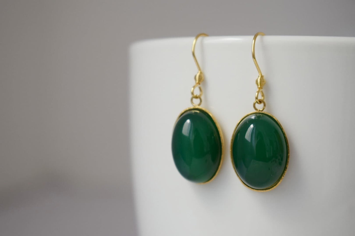 Green agate earrings gold, Oval gemstone earrings, Green stone dangle earrings, Hanging green earrings, Handmade agate jewelry, Gift for her