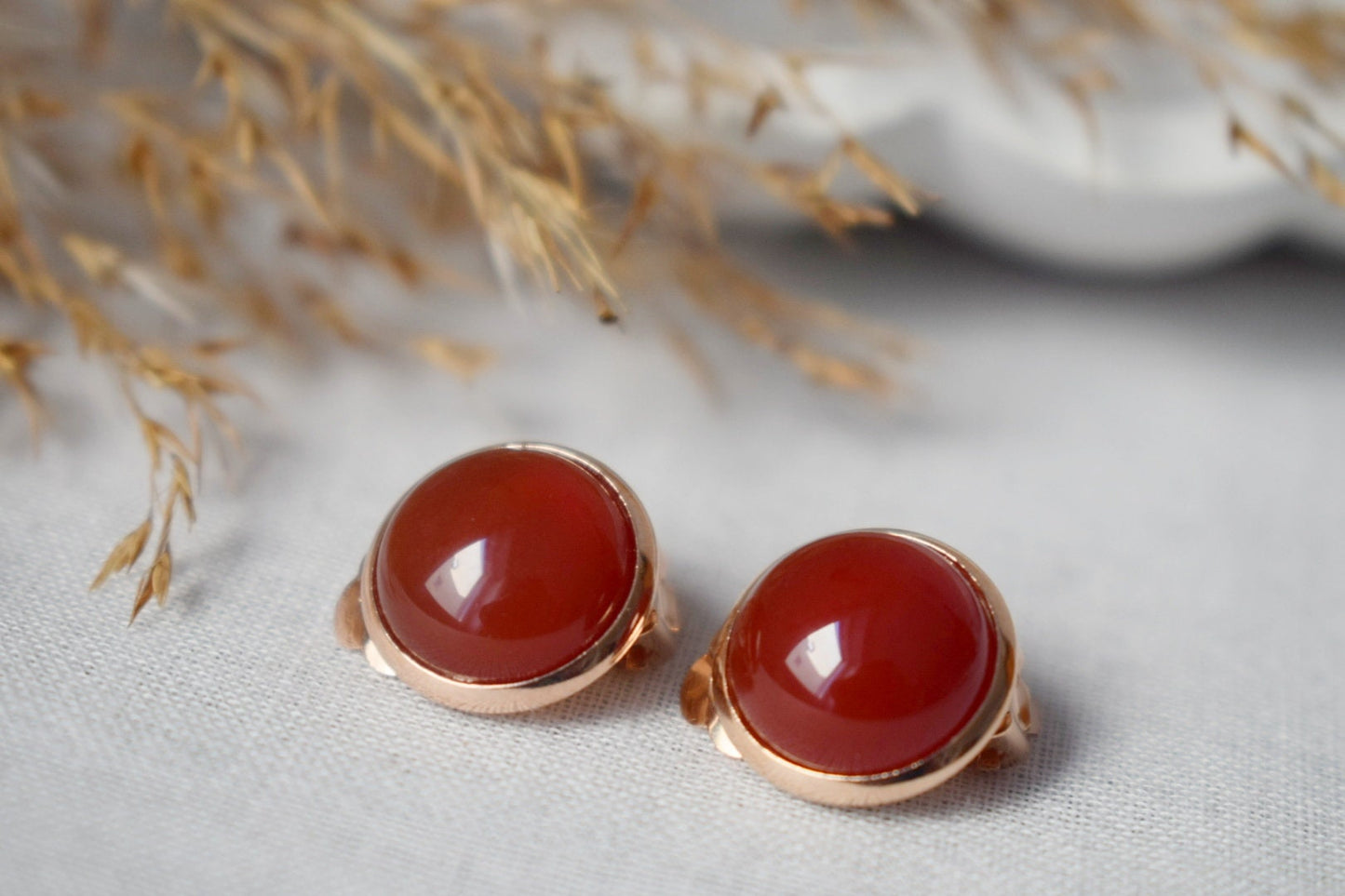 Red agate clip on earrings, Small Rose gold no hole earrings, Gemstone non pierced earrings women, Minimalist Bridesmaid Jewelry Gift