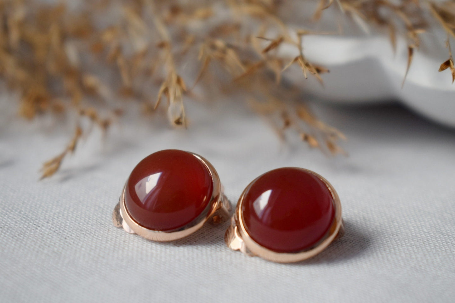 Red agate clip on earrings, Small Rose gold no hole earrings, Gemstone non pierced earrings women, Minimalist Bridesmaid Jewelry Gift