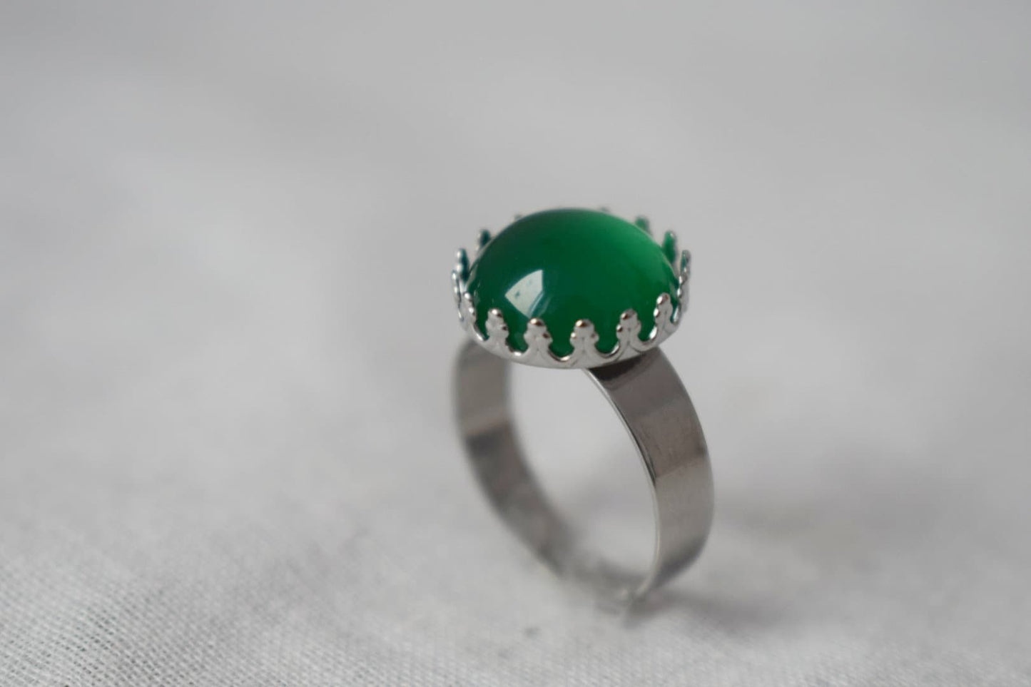 Crown Green Agate Ring, Gemstone Adjustable Ring, Everyday Round Stone Ring, Unique Jewelry, Gift for Her