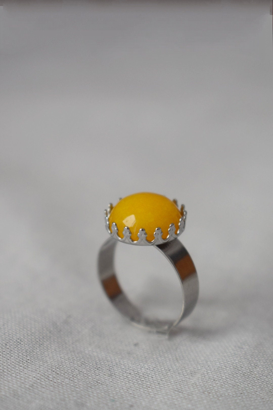 Yellow jade ring, Gemstone ring, Statement ring, Everyday yellow round ring, Adjustable ring stone, Yellow Jade jewelry, Gift for her