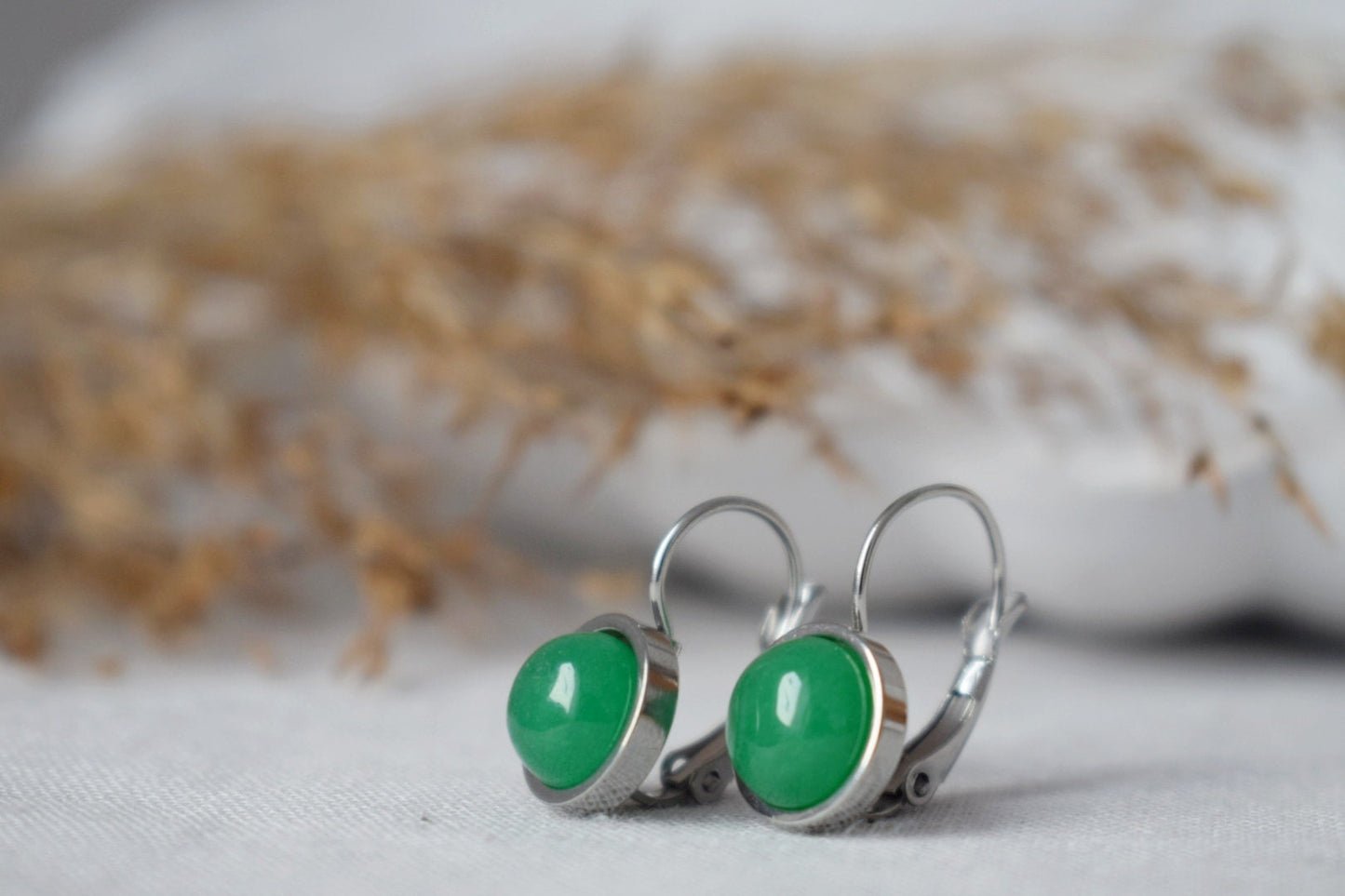 Green Jade Earrings, Small Gemstone Earrings, Positive Jewelry, 10mm, Green Dangle Drop Earrings, Leverback Earrings, Gifts For Women