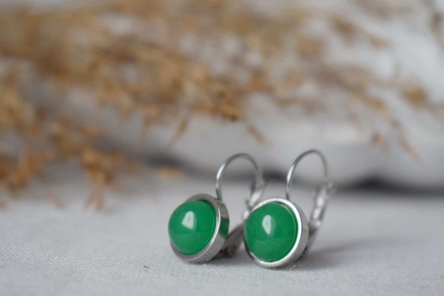 Green Jade Earrings, Small Gemstone Earrings, Positive Jewelry, 10mm, Green Dangle Drop Earrings, Leverback Earrings, Gifts For Women