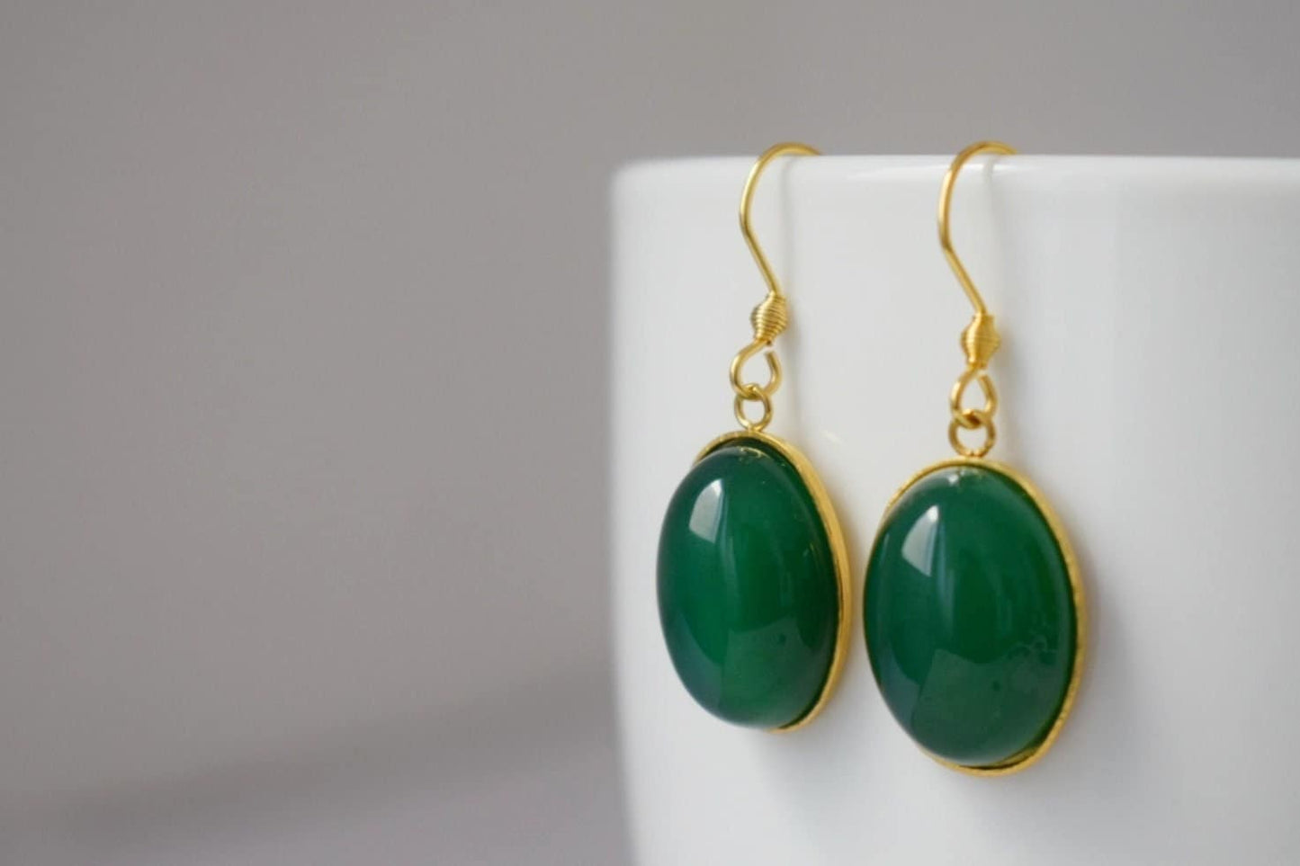 Green agate earrings gold, Oval gemstone earrings, Green stone dangle earrings, Hanging green earrings, Handmade agate jewelry, Gift for her