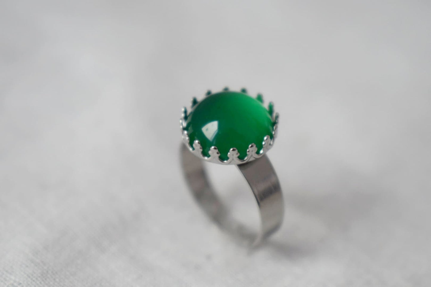 Crown Green Agate Ring, Gemstone Adjustable Ring, Everyday Round Stone Ring, Unique Jewelry, Gift for Her
