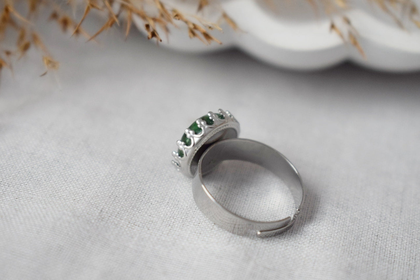 Yellow jade ring, Crown ring, Gemstone, Statement ring, Everyday yellow round ring, Adjustable stone ring, Yellow Jade jewelry, Gift for her