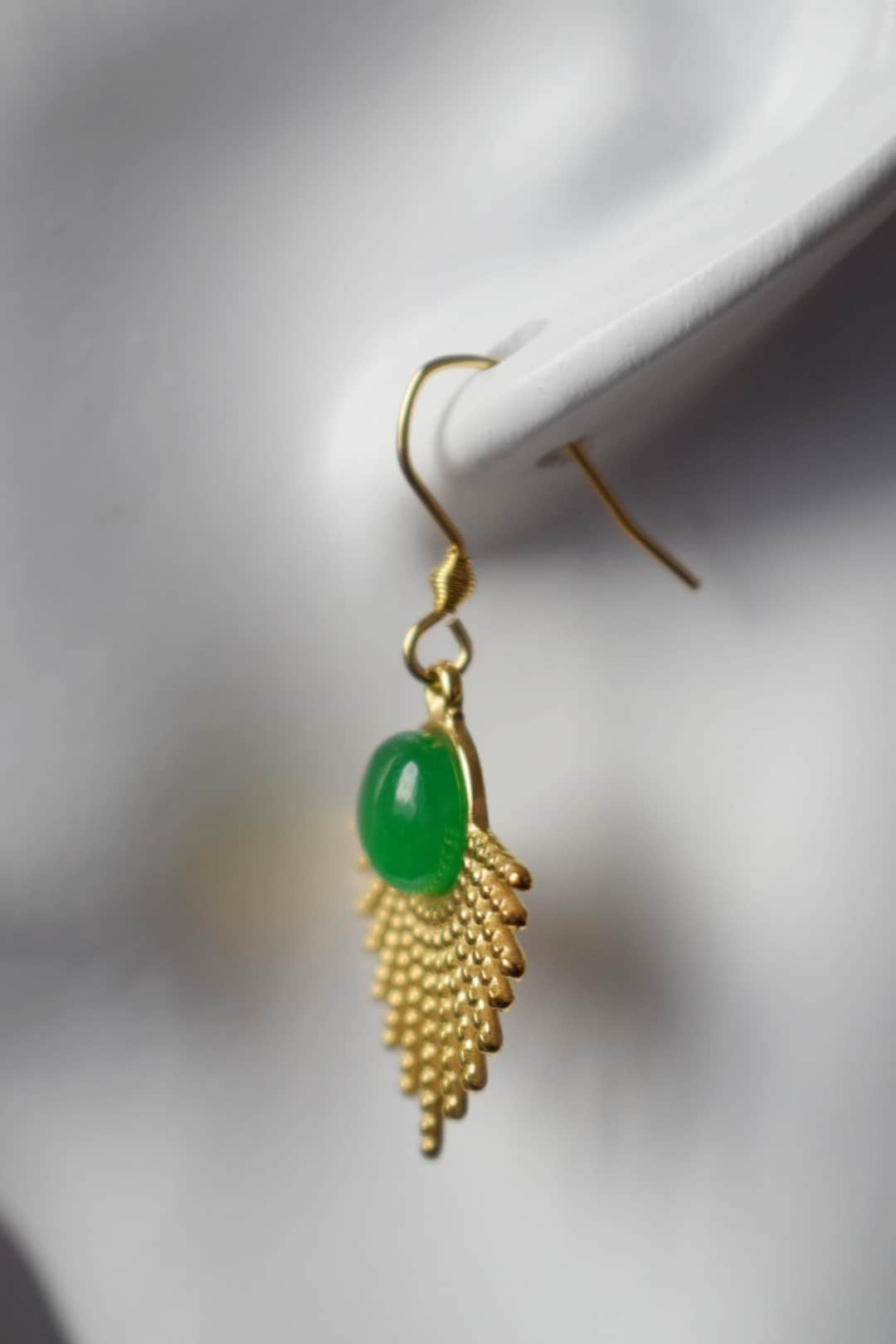 Green jade earrings gold, Sun rays dangling earrings, Sunburst, Green gemstone drop earrings, Celestial, Green jade jewelry, Gift for her