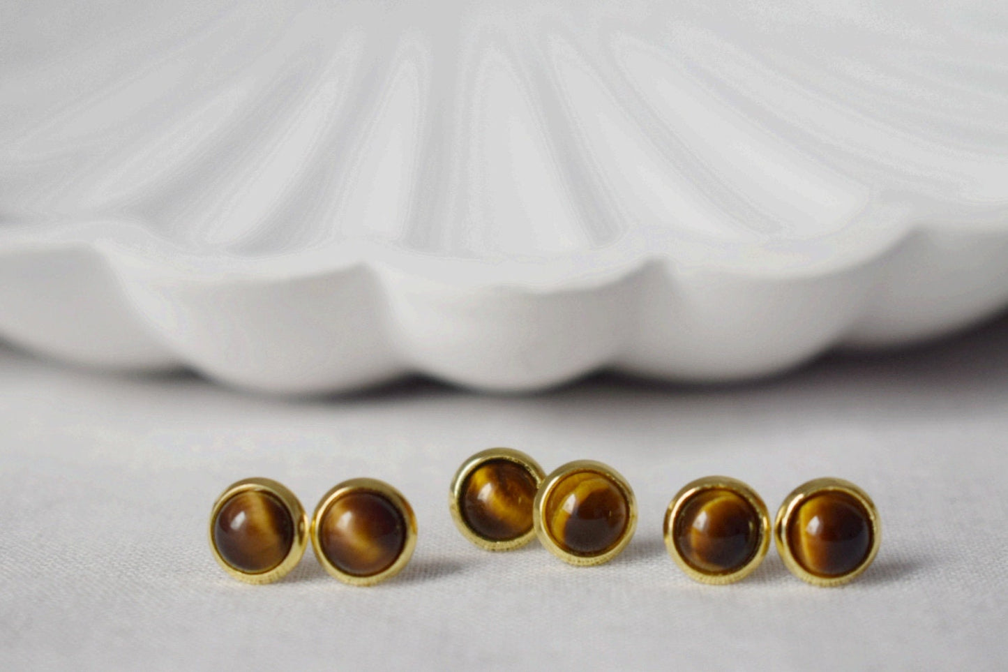 Mini Tiger Eye Stud Earrings, Gold Plated Gemstone 6mm Earrings, Small Brown Stone, Minimalist Tigers Eye Chakra Jewelry, Gift For Her