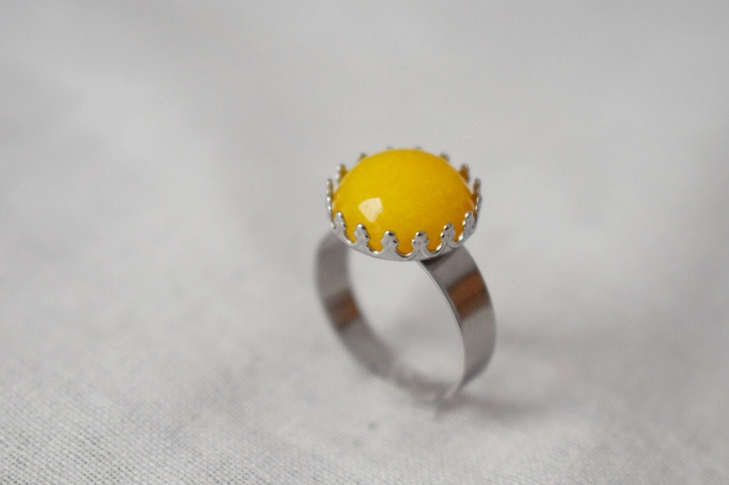 Yellow jade ring, Crown ring, Gemstone, Statement ring, Everyday yellow round ring, Adjustable stone ring, Yellow Jade jewelry, Gift for her