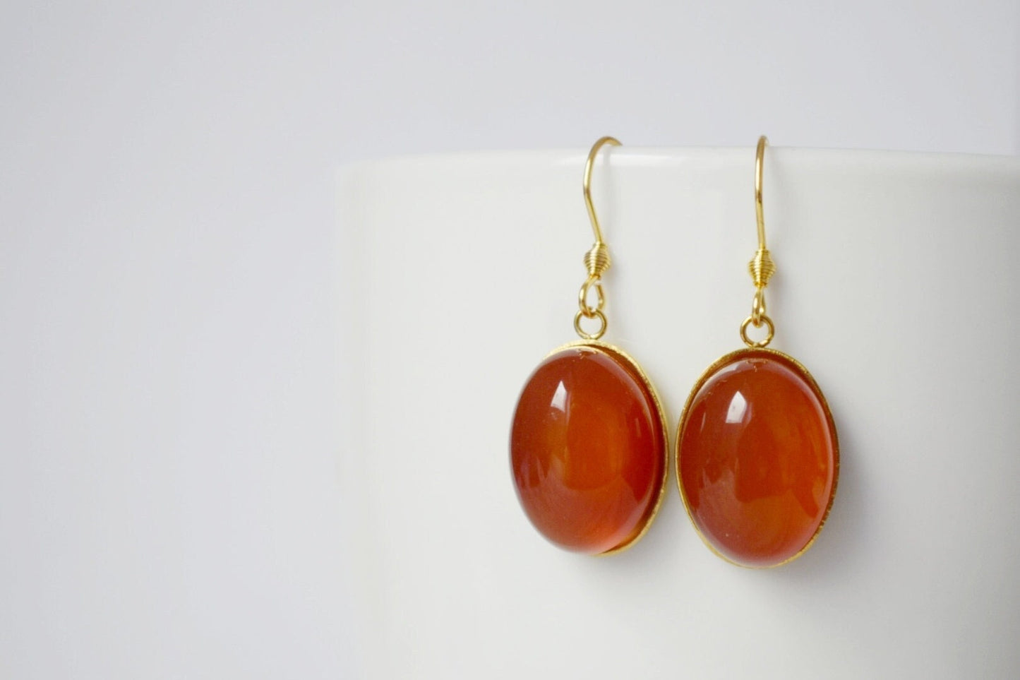 Red agate earrings, Oval gemstone pendant, Dangle earrings, Stainless steel, Birthstone, Rose gold plated jewelry, Gift for her