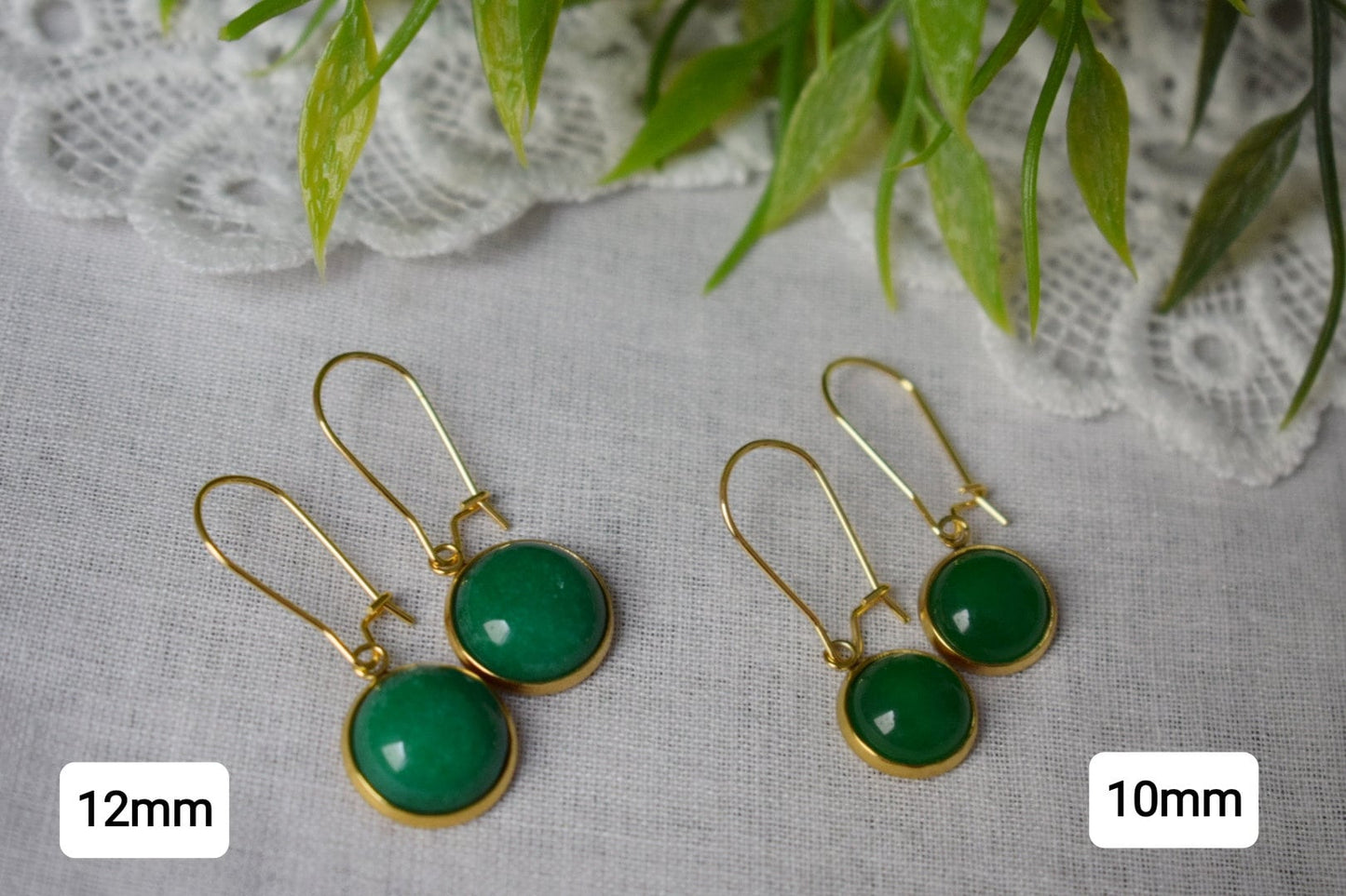 Gold hoop green jade earrings, Green gemstone pendant huggie earrings, Lever back, Green stone hoop earrings, Jade jewelry, Gift women