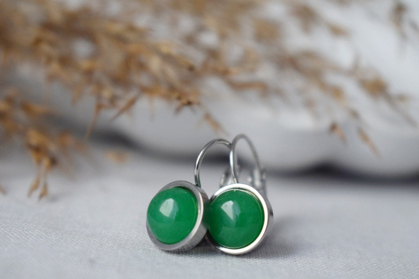 Green Jade Earrings, Small Gemstone Earrings, Positive Jewelry, 10mm, Green Dangle Drop Earrings, Leverback Earrings, Gifts For Women