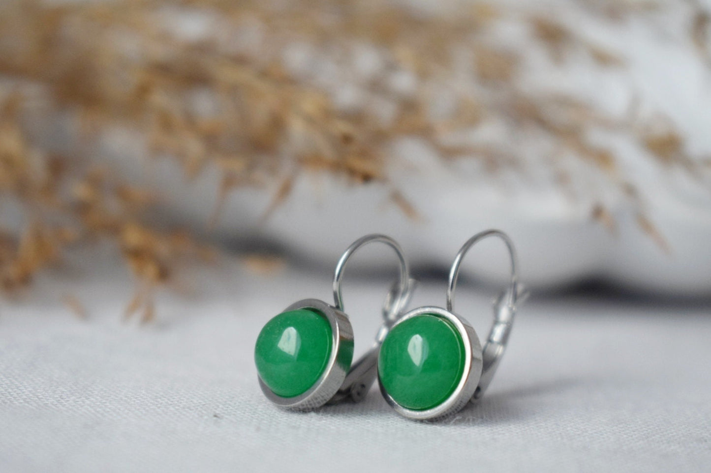 Green Jade Earrings, Small Gemstone Earrings, Positive Jewelry, 10mm, Green Dangle Drop Earrings, Leverback Earrings, Gifts For Women