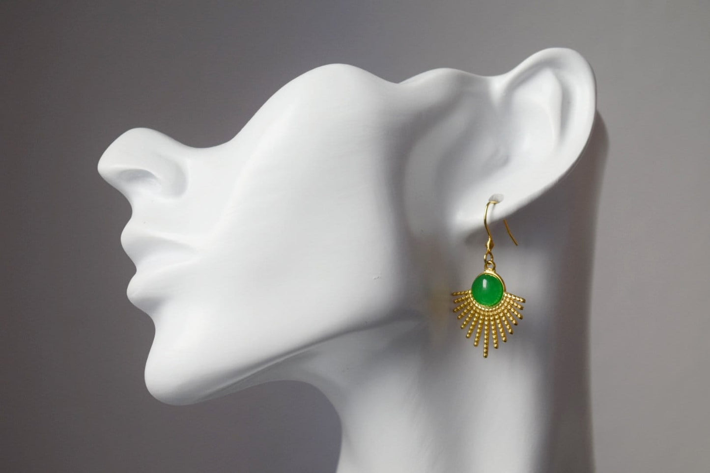 Green jade earrings gold, Sun rays dangling earrings, Sunburst, Green gemstone drop earrings, Celestial, Green jade jewelry, Gift for her