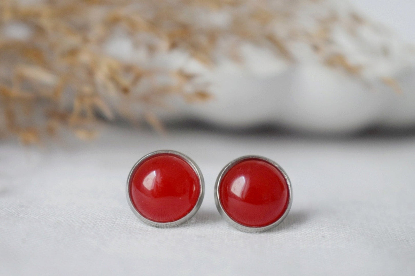 Red jade stud earrings, Small gemstone post earrings, Lightweight earrings, Minimalist jewelry, Best Christmas gift for her