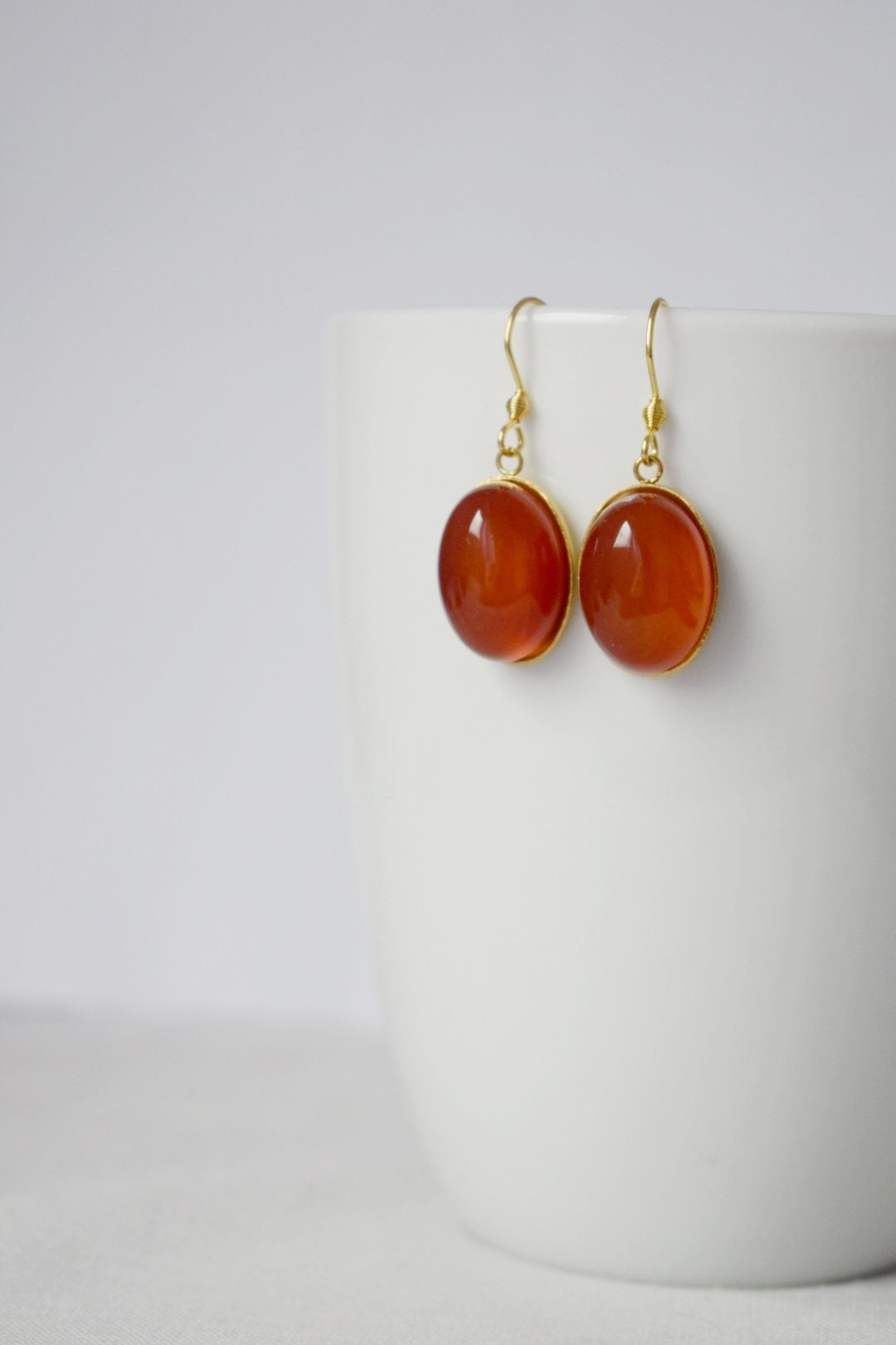 Red agate earrings, Oval gemstone pendant, Dangle earrings, Stainless steel, Birthstone, Rose gold plated jewelry, Gift for her