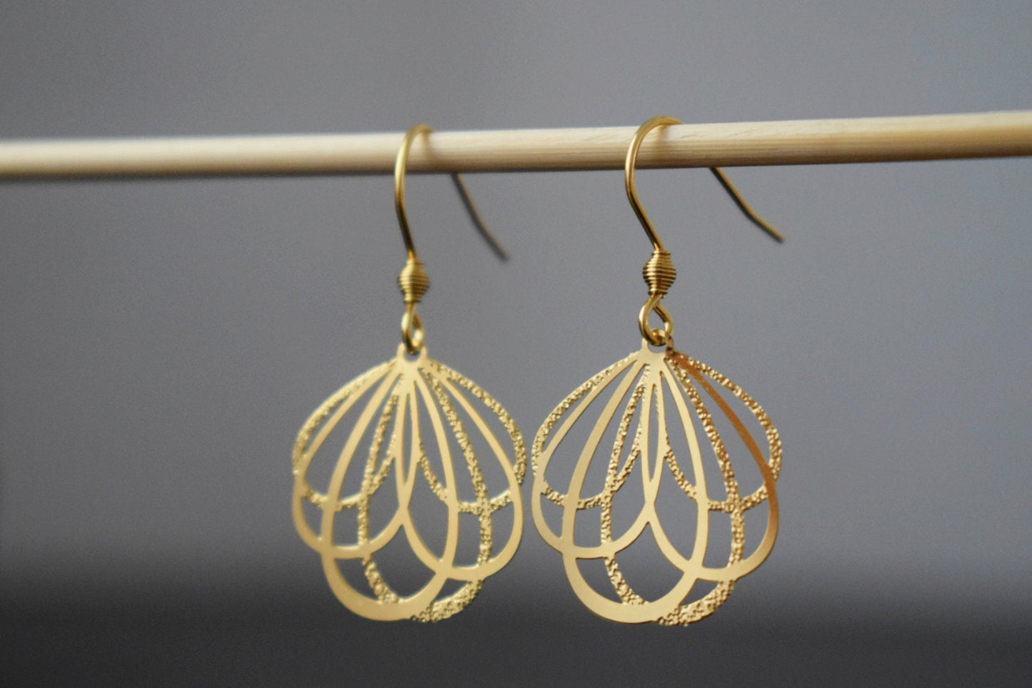 Flower petal earrings, Lightweight dangle earrings modern, Real 18K Gold Plated stainless steel petal pendant and ear hooks