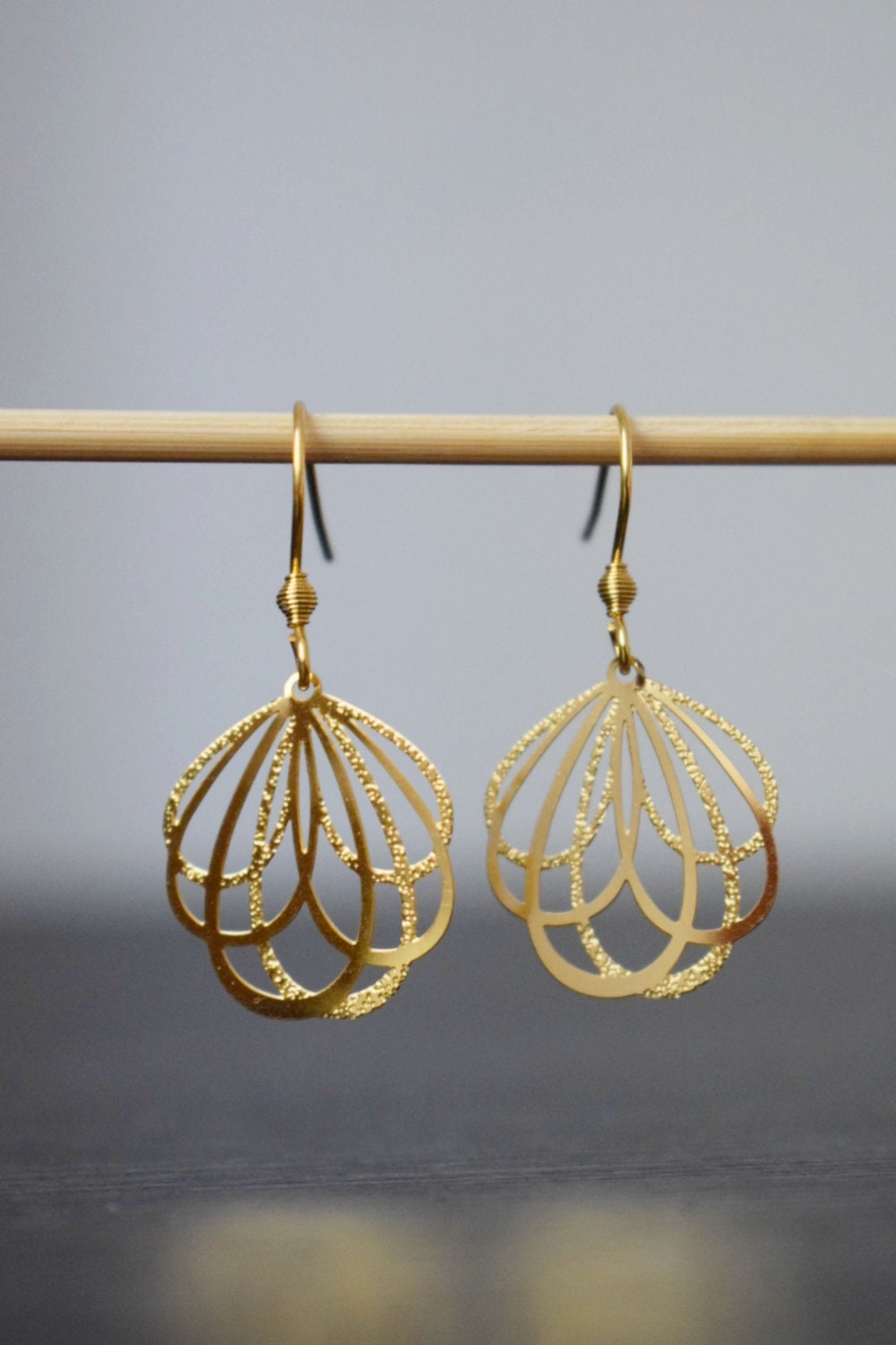 Flower petal earrings, Lightweight dangle earrings modern, Real 18K Gold Plated stainless steel petal pendant and ear hooks