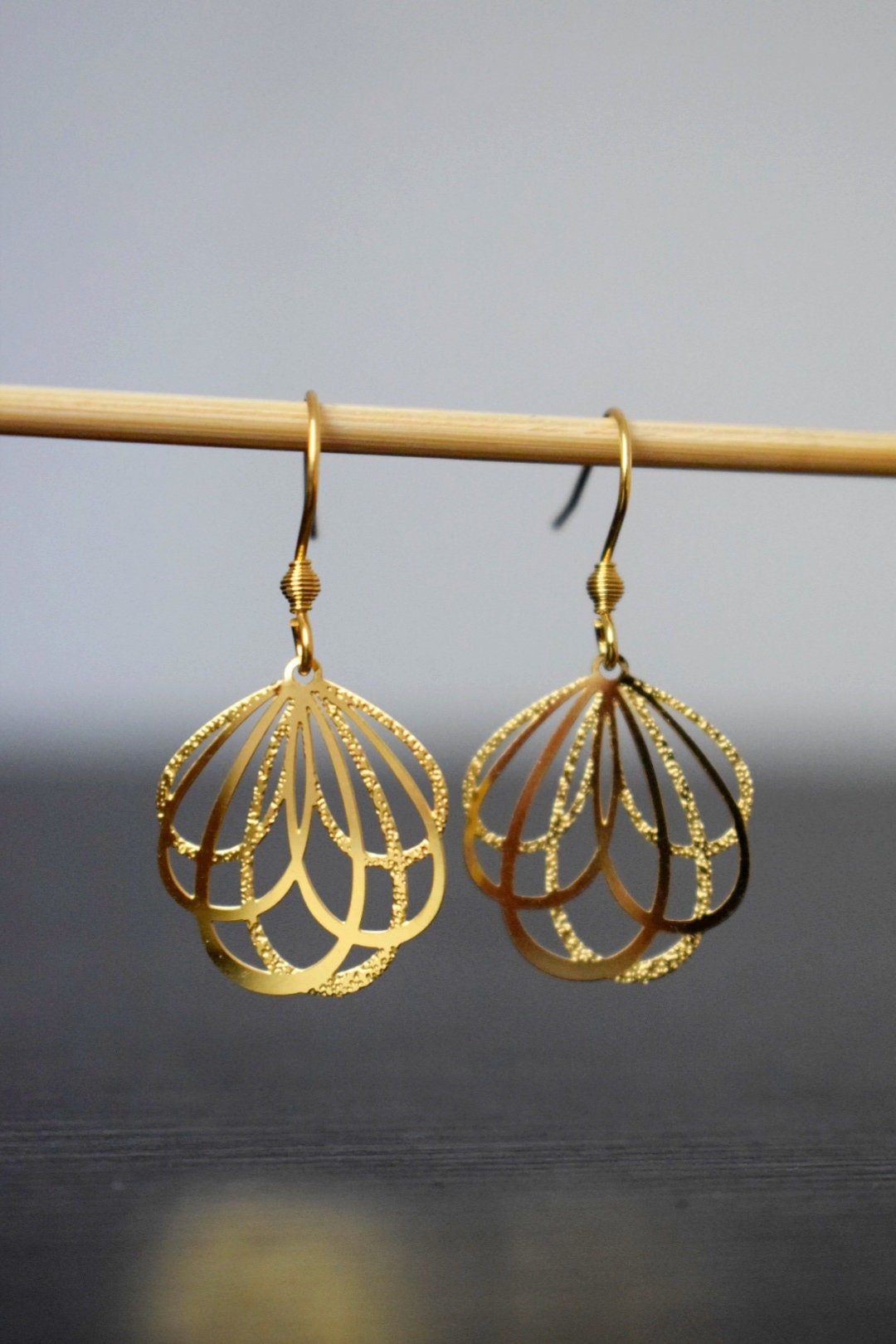 Flower petal earrings, Lightweight dangle earrings modern, Real 18K Gold Plated stainless steel petal pendant and ear hooks