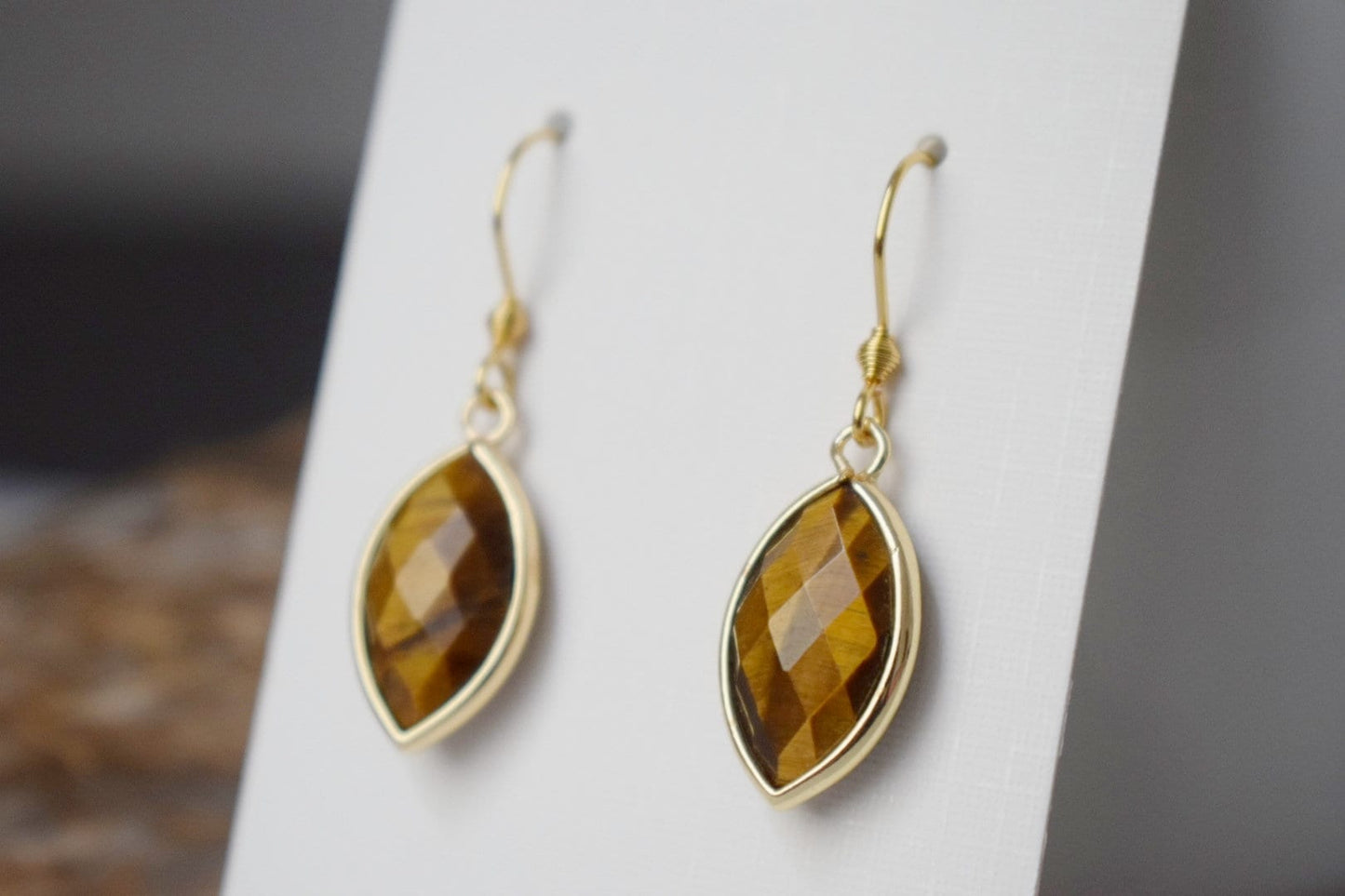 Tiger's Eye Earrings, Faceted gemstone earrings, Horse eye, Gold brown color, Stone dangle earrings, Chakra, Tiger eye jewelry