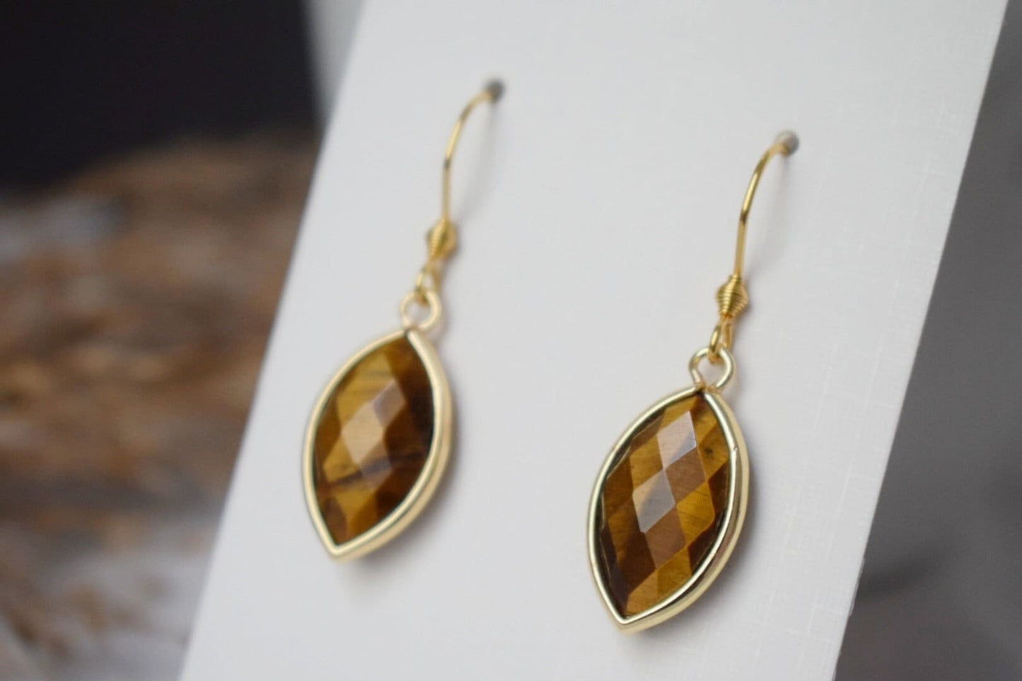 Tiger's Eye Earrings, Faceted gemstone earrings, Horse eye, Gold brown color, Stone dangle earrings, Chakra, Tiger eye jewelry