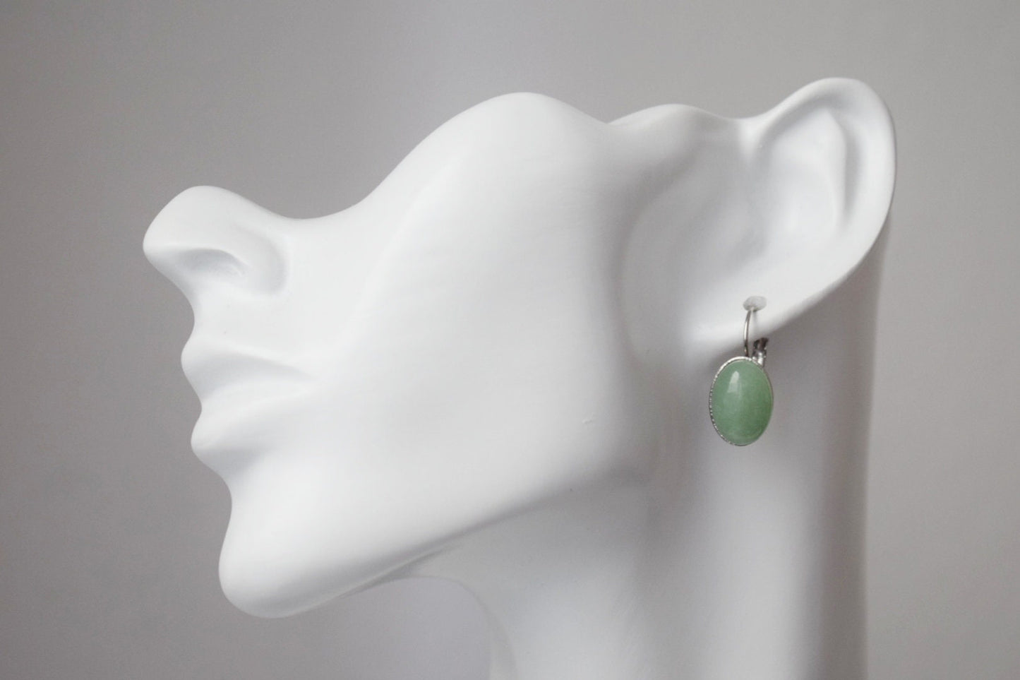 Green aventurine dangle earrings, Oval gemstone lever back earrings, Stone leverback earrings, Stainless steel, Chakra jewelry, Gift for her