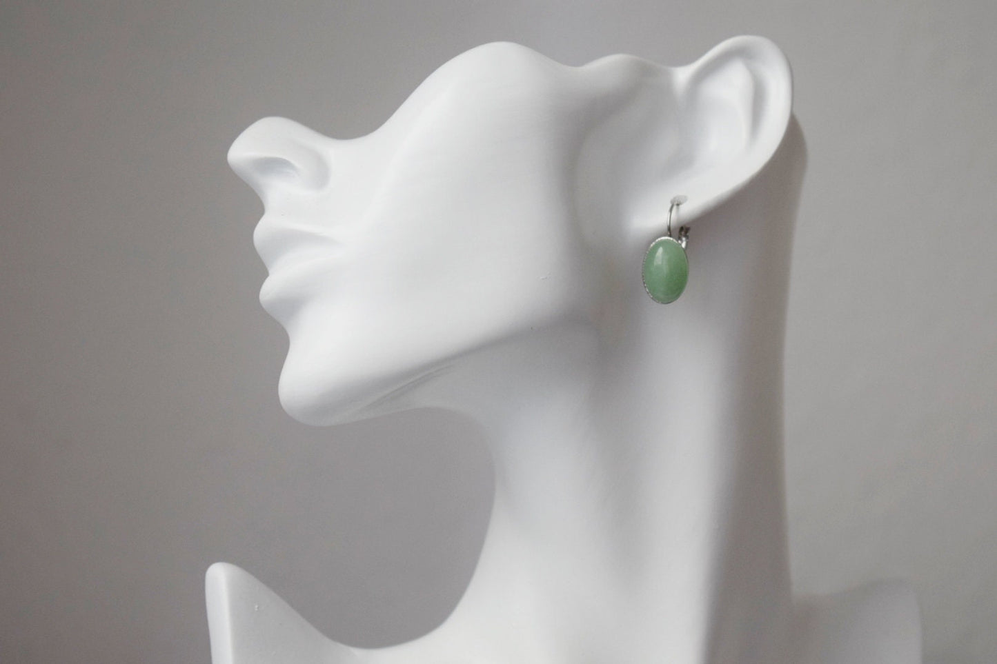 Green aventurine dangle earrings, Oval gemstone lever back earrings, Stone leverback earrings, Stainless steel, Chakra jewelry, Gift for her