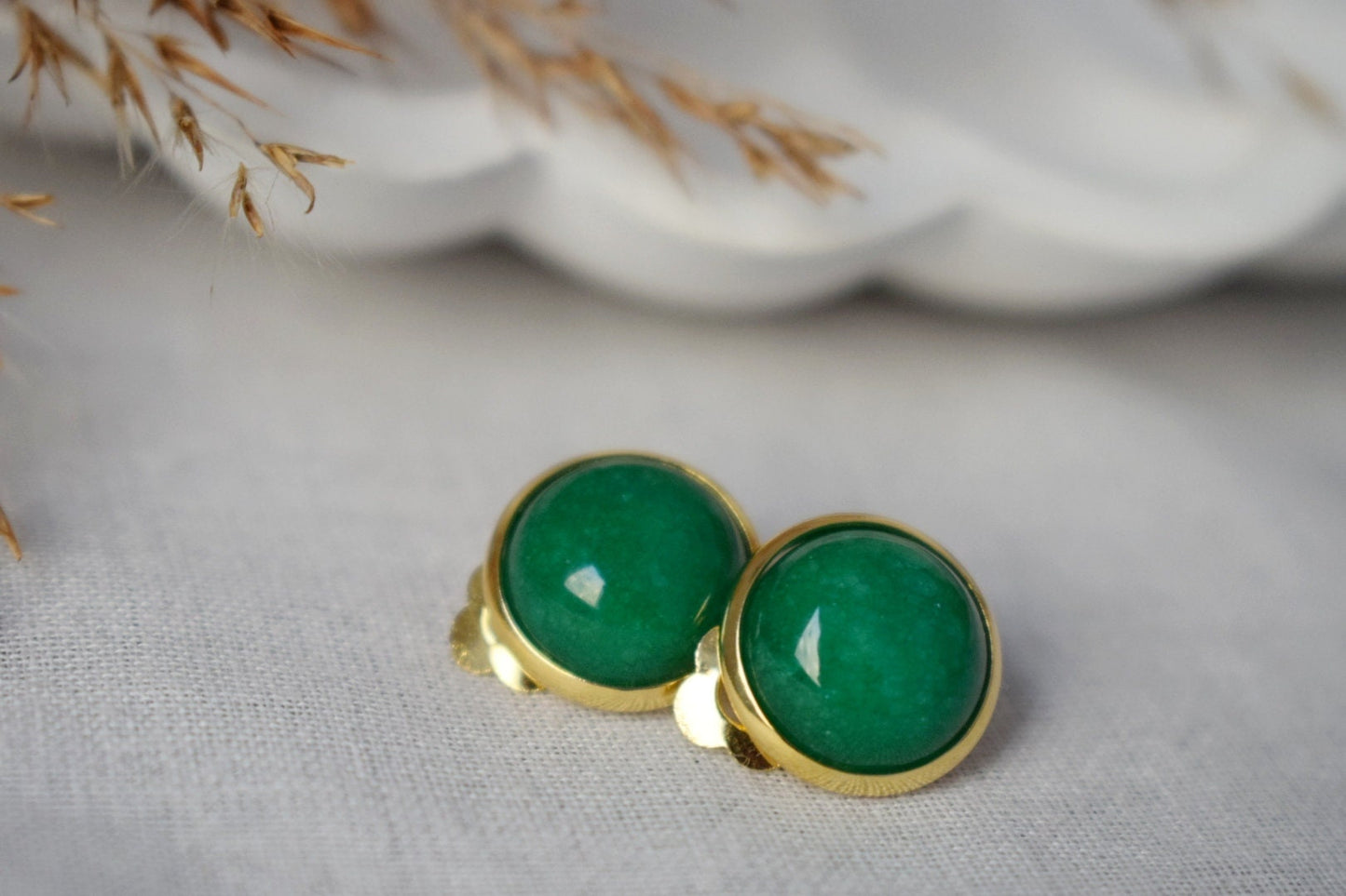 Green jade clip on earrings gold, Ear clips, Green gold clip on earrings, Women clip on earrings, Gemstone clips, Birthday gift ideas
