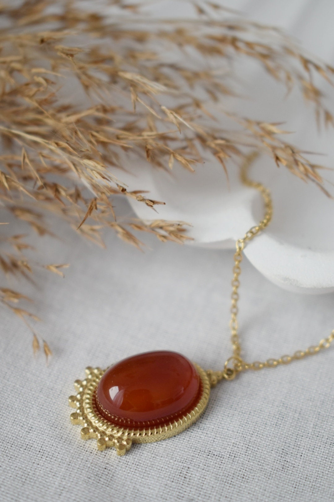 Red Agate Necklace Gold, Oval Gemstone Victorian Necklace For Women, Unique Pendant, Stone Statement Necklace, Agate Jewelry, Gift For Her