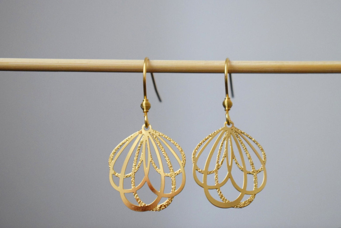 Flower petal earrings, Lightweight dangle earrings modern, Real 18K Gold Plated stainless steel petal pendant and ear hooks