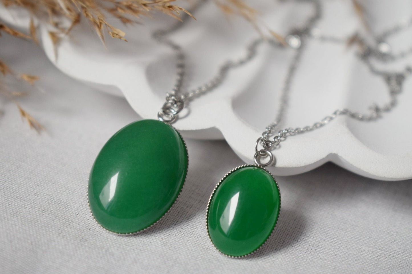Green jade pendant necklace silver for women, Oval, Green necklace, Green gemstone necklace, Jade pendant, Handmade jewelry gift for her