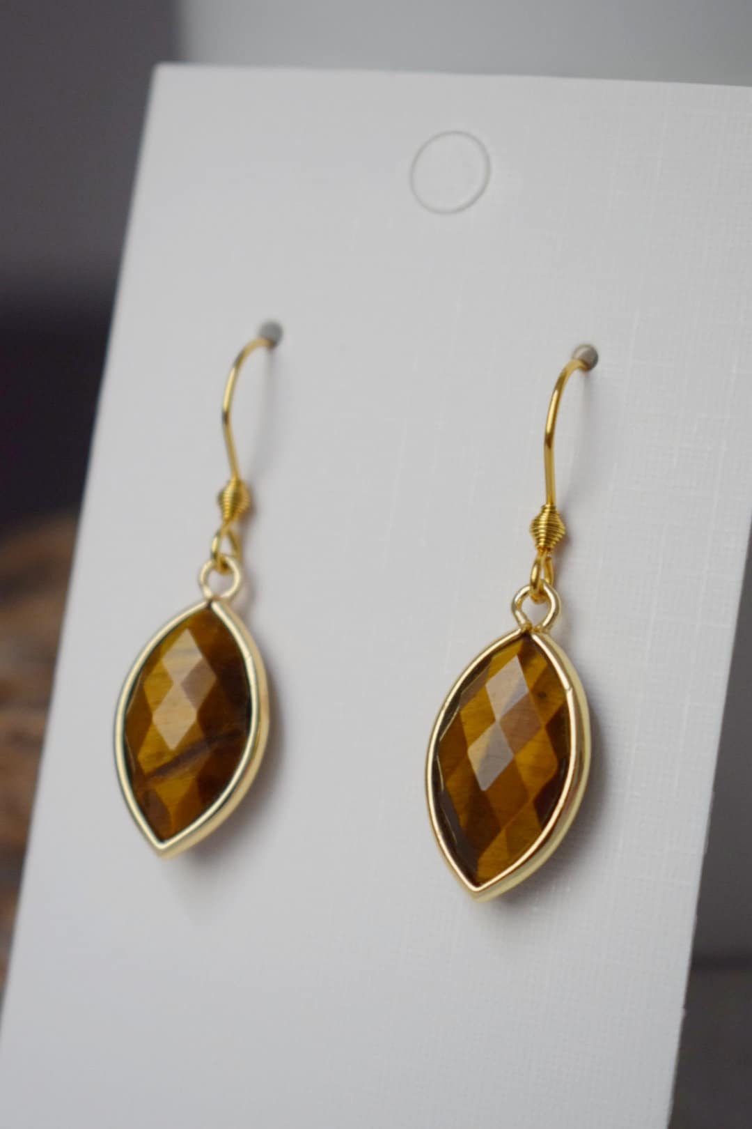 Tiger's Eye Earrings, Faceted gemstone earrings, Horse eye, Gold brown color, Stone dangle earrings, Chakra, Tiger eye jewelry