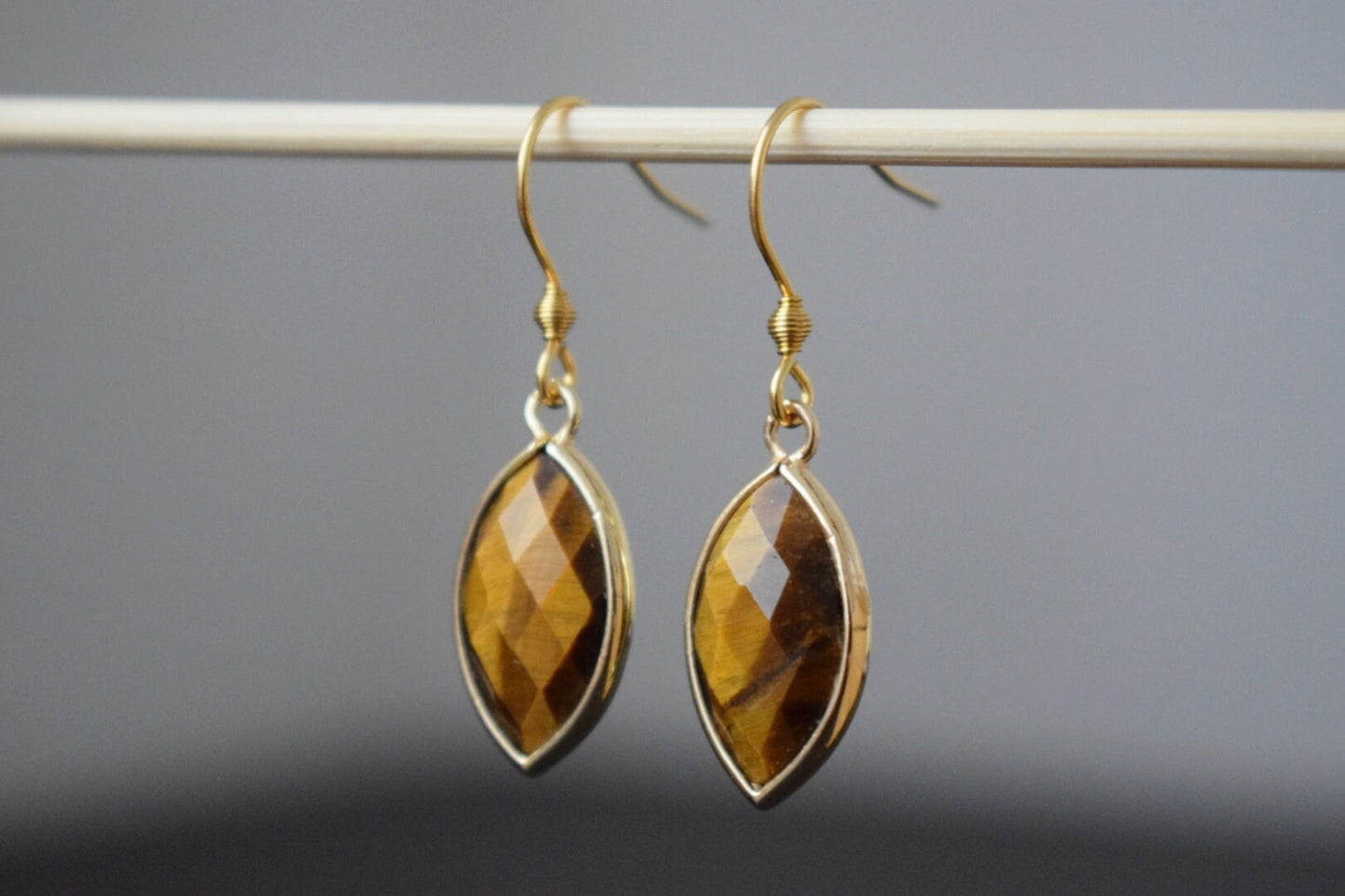 Tiger's Eye Earrings, Faceted gemstone earrings, Horse eye, Gold brown color, Stone dangle earrings, Chakra, Tiger eye jewelry