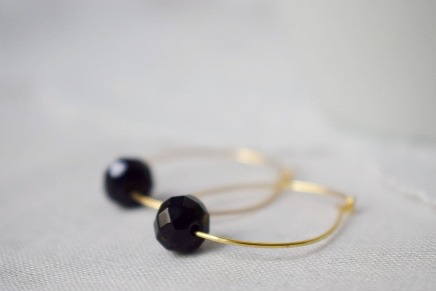 Black jade hoop earrings, 18k gold plated stainless steel, Boho gemstone hoops, Black stone hoop earrings, Minimalist hoops, Jade jewelry