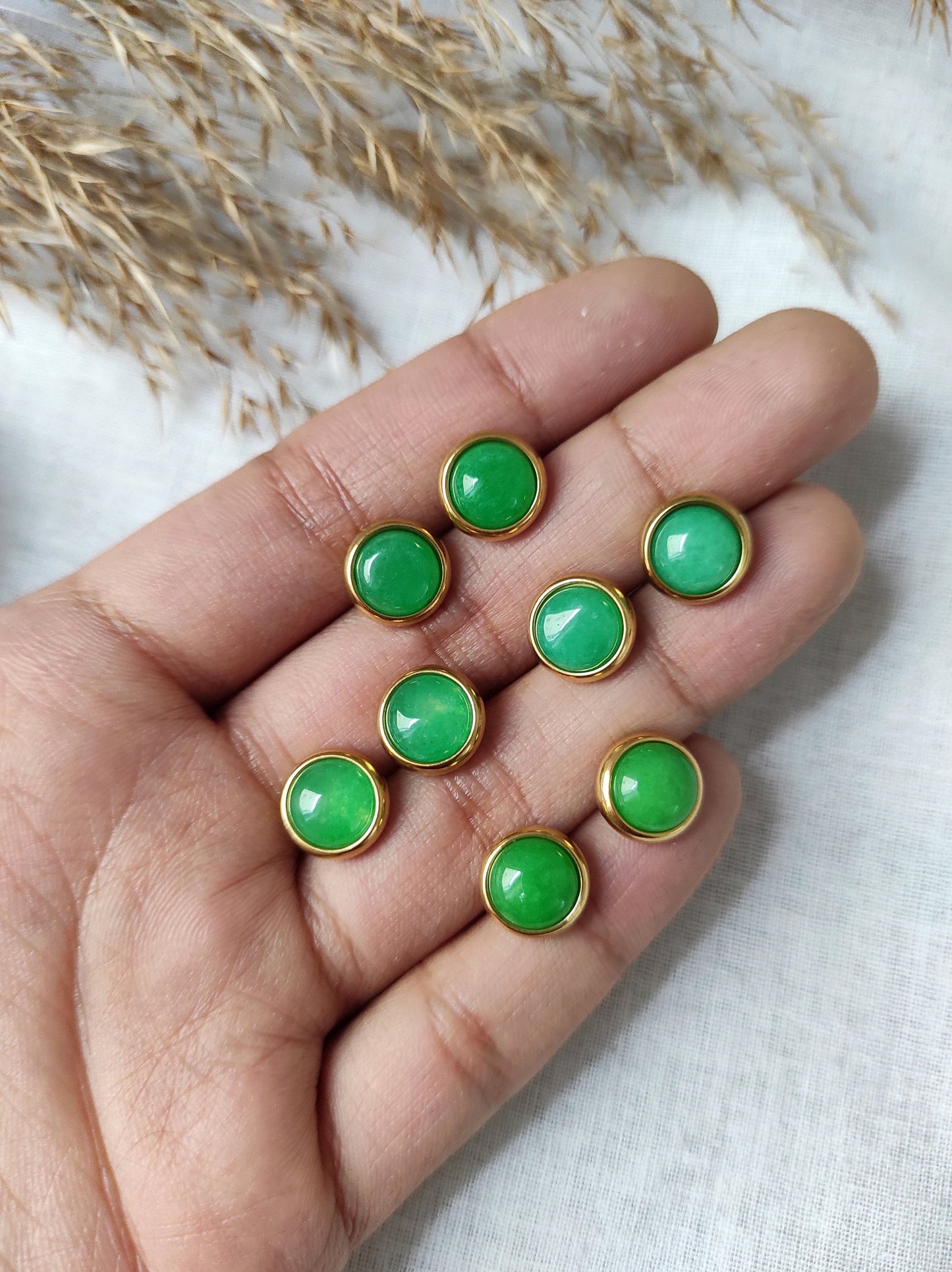 Jade Stud Earrings, 18k Gold Plated, Green Jade Stud Earrings, Minimalist, 10mm Earrings, Positive Jewelry, Gemstone, Birthday Gift For Her