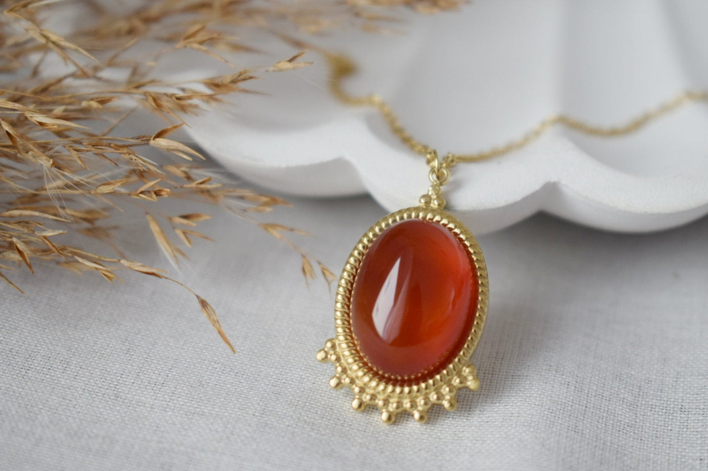 Red Agate Necklace Gold, Oval Gemstone Victorian Necklace For Women, Unique Pendant, Stone Statement Necklace, Agate Jewelry, Gift For Her